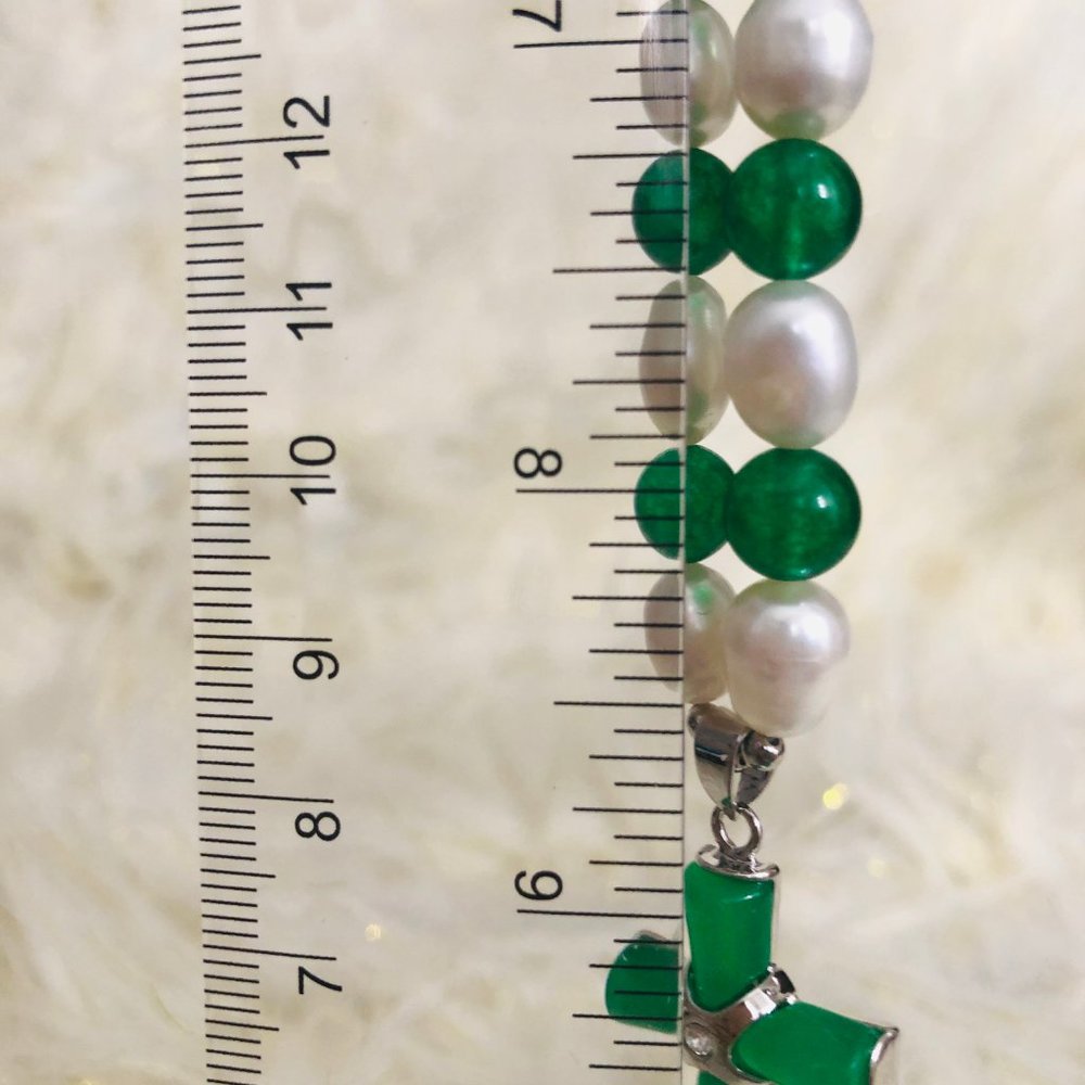 Freshwater Pearl Jade Cross Necklace - Picture 6 of 12
